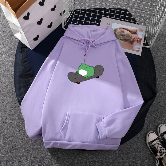 Unisex nan Kapuzenpullover mit Skater-Frosch-Print, weichem Fleece-Innenfutter und Kängurutasche Shop Nory