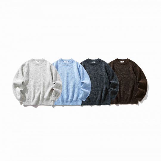 Unisex Oversize-Feinstrickpullover mit Rundhalsausschnitt, gerippten Bündchen und melierter Wollmischung Shop Nory