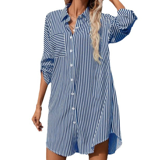 Damen Hemdblusenkleid im lässigen Stil mit Streifenmuster