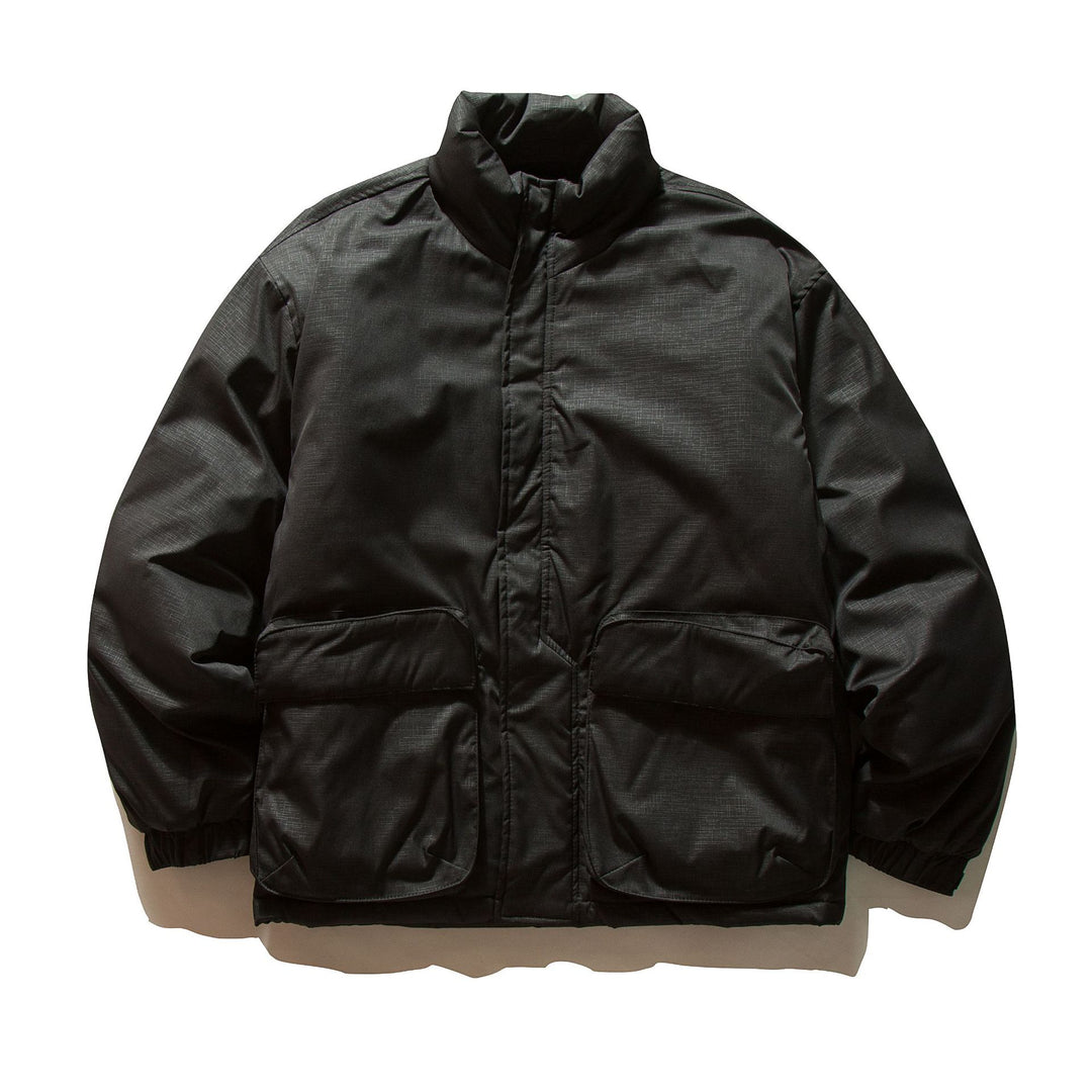 Unisex Boxy-gefüllte Pufferjacke mit hohem Stehkragen und Utility‑Taschen Shop Nory