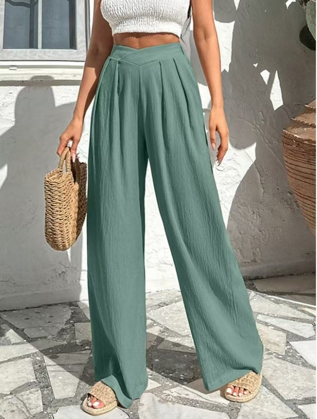 Damen High-Waist Leinenhose mit weitem Bein und Bundfalten Shop Nory