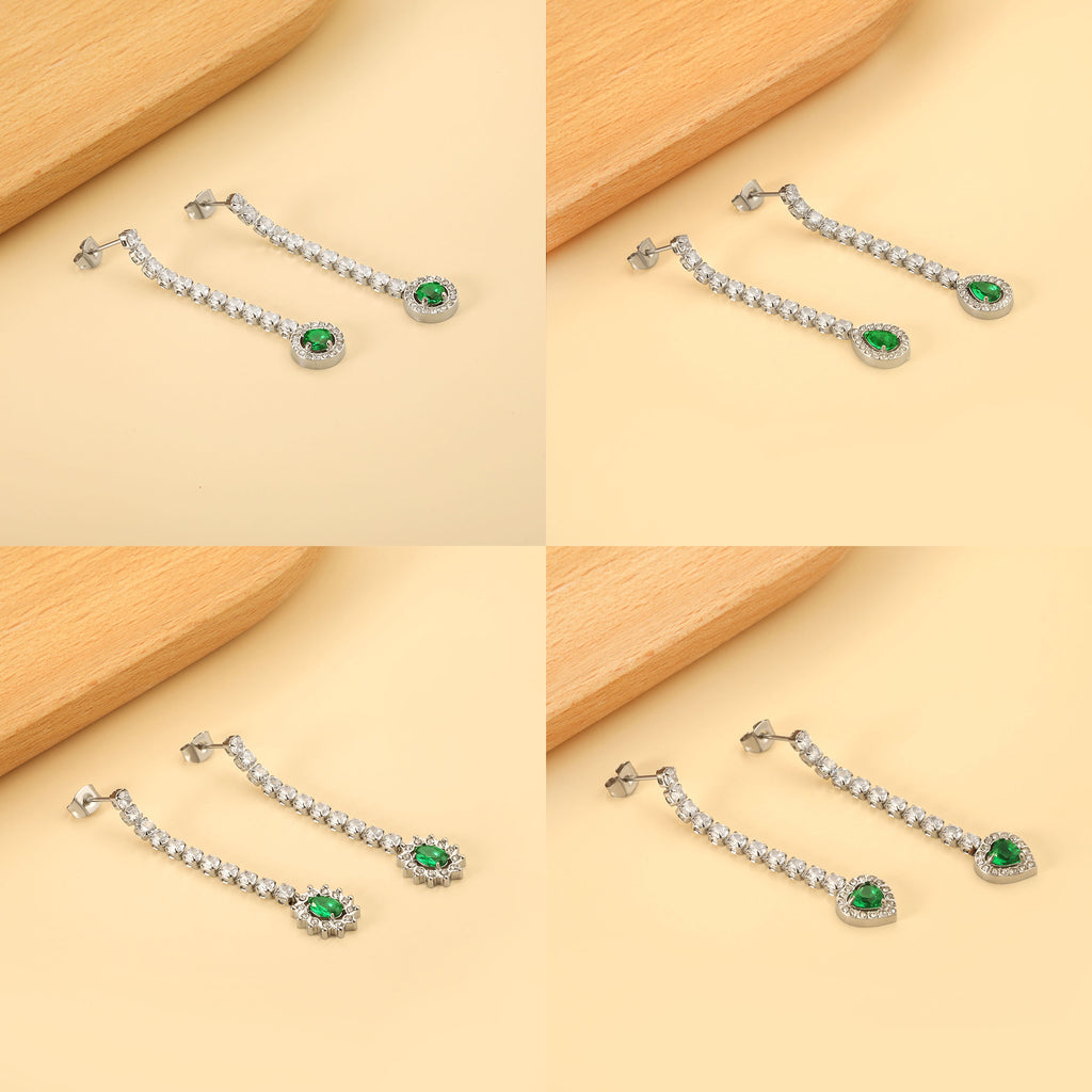 Damen Hängende Ohrstecker mit funkelnden Zirkonia und grünem Kristallanhänger Shop Nory