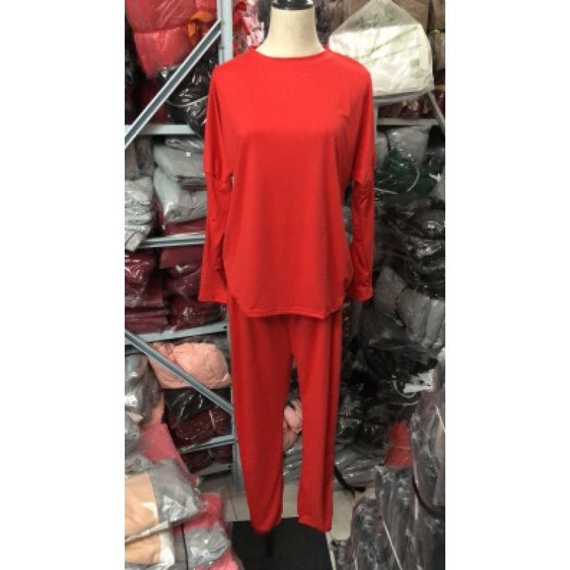 Damen Lässiges Lounge-Set mit Rundhalsausschnitt, Kordelzug-Hose und Bündchen Shop Nory