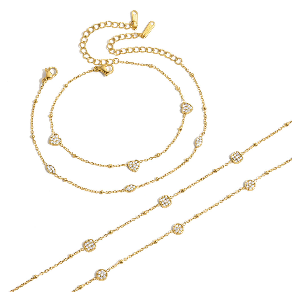 Damen Armband mit herzförmigen Anhängern und Zirkonia-Verzierung Shop Nory