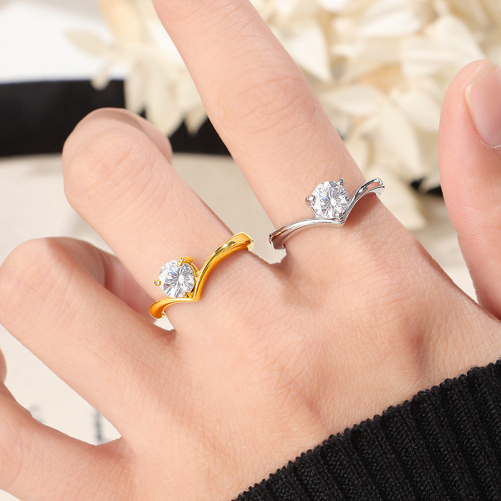 Damen Ring mit elegantem Wellenmuster und funkelndem Zirkonia Shop Nory