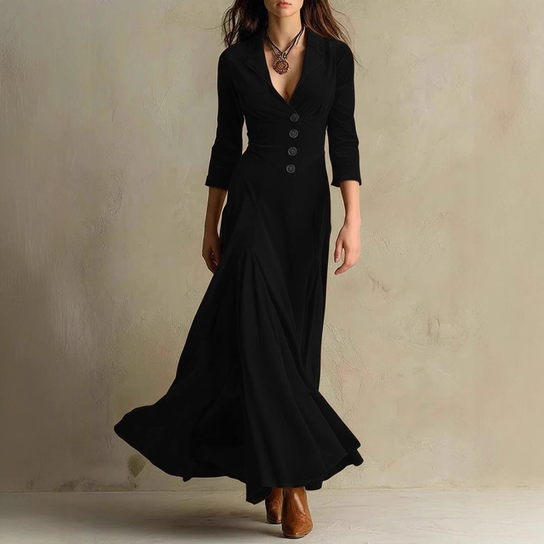 Damen Samt-Midaxi-Kleid mit tailliertem Sakko-Oberteil, V-Ausschnitt und weitem Stufenrock Shop Nory