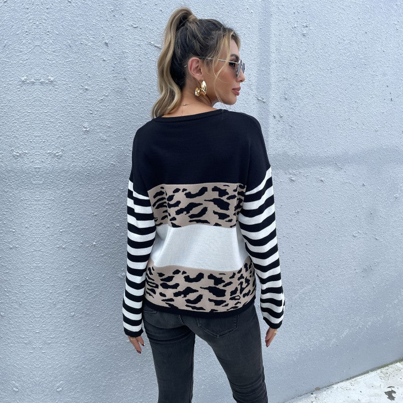 Damen Strickpullover mit Animal-Blockstreifen und Bretonärmeln Shop Nory