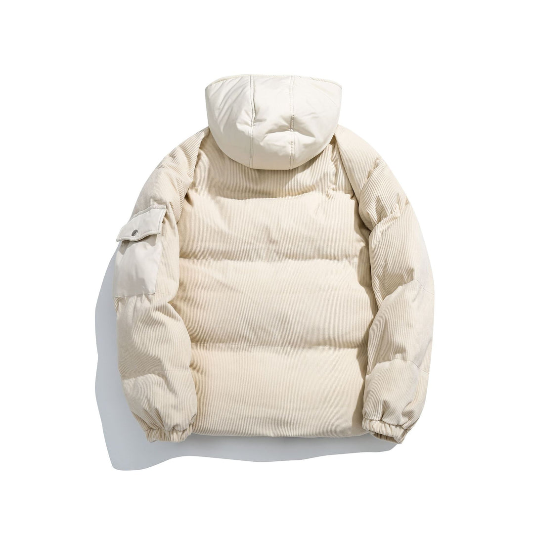 Damen Cord-Stepp-Pufferjacke mit Kapuze und Utility-Ärmeltasche Shop Nory