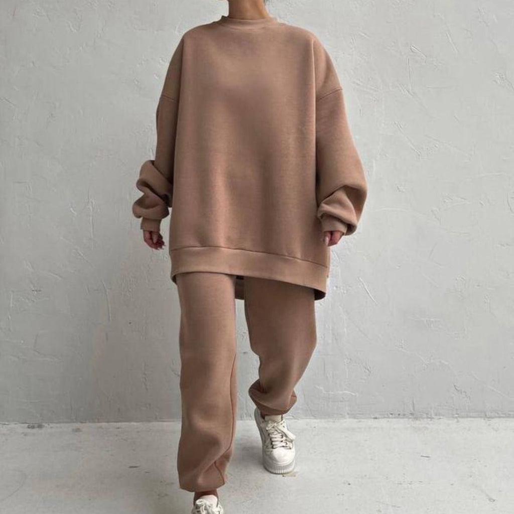 Damen bequemes Oversize-Loungewear-Set mit hohem Kragen und elastischen Bündchen