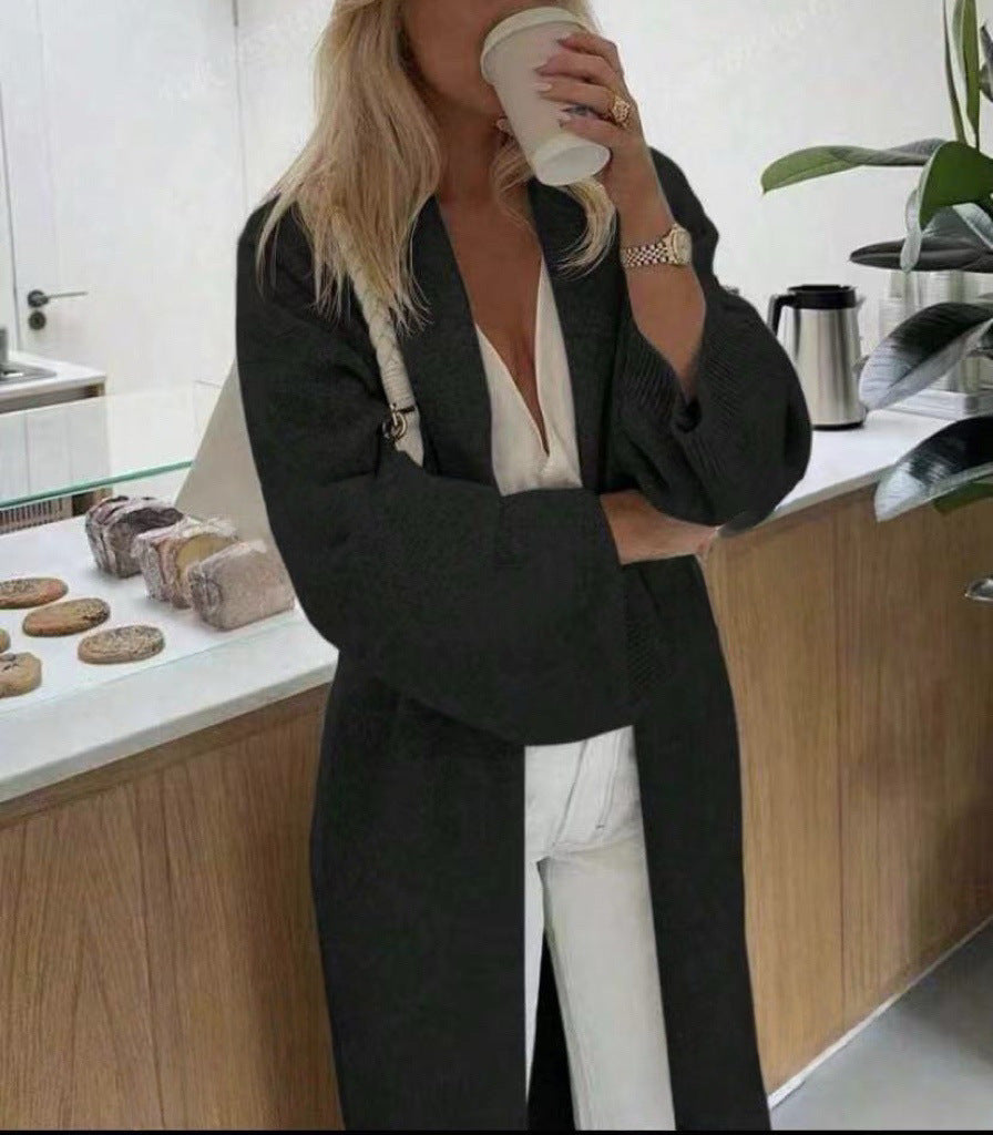 Damen Langer offener Strickmantel-Cardigan mit schulterfreiem Oversize-Schnitt und Kaschmir-Touch Shop Nory
