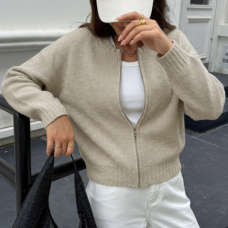 Damen Lässige Strickjacke mit chemischem Reißverschluss Shop Nory