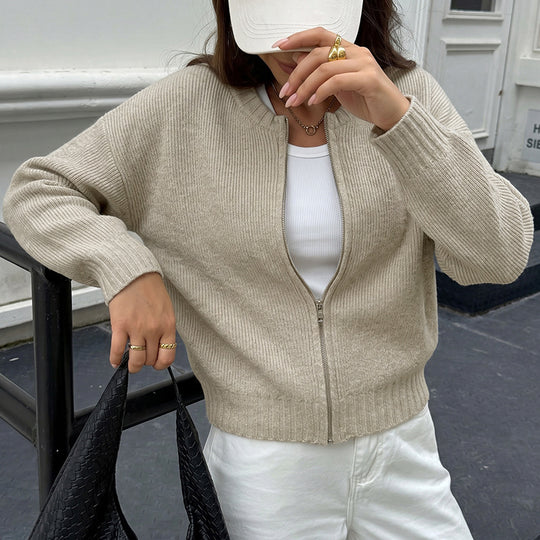 Damen Lässige Strickjacke mit chemischem Reißverschluss Shop Nory