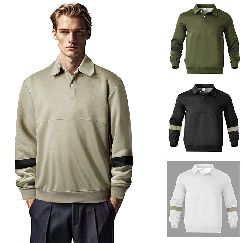 Herren Relaxed Polo-Sweatshirt mit Druckknopf-Blende und Kontrastarmdetails Shop Nory