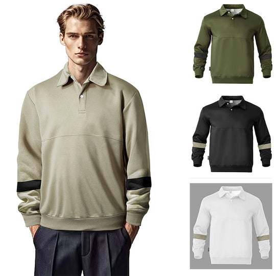 Herren Relaxed Polo-Sweatshirt mit Druckknopf-Blende und Kontrastarmdetails Shop Nory