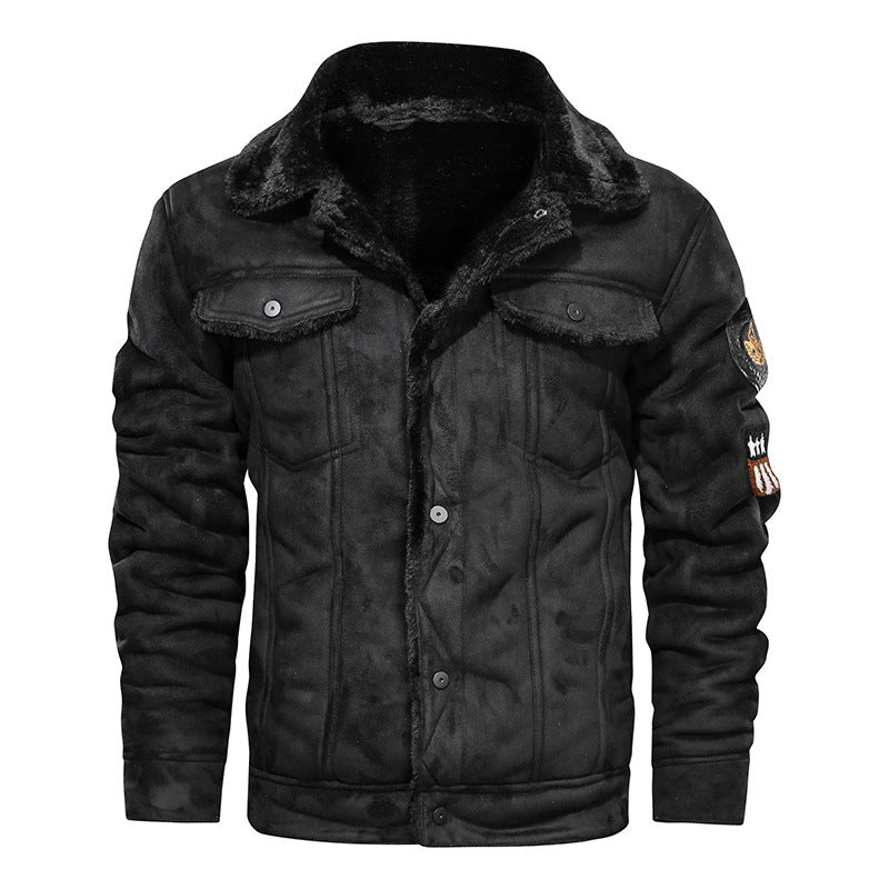 Herren Wildlederjacke mit Teddyfutter und Military-Patches Shop Nory