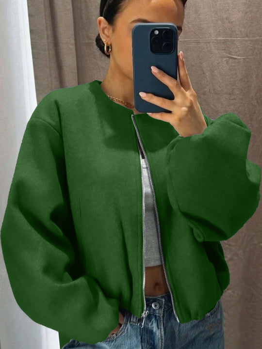Damen Weitgeschnittene Bomberjacke mit Reißverschluss und Volumenärmeln Shop Nory