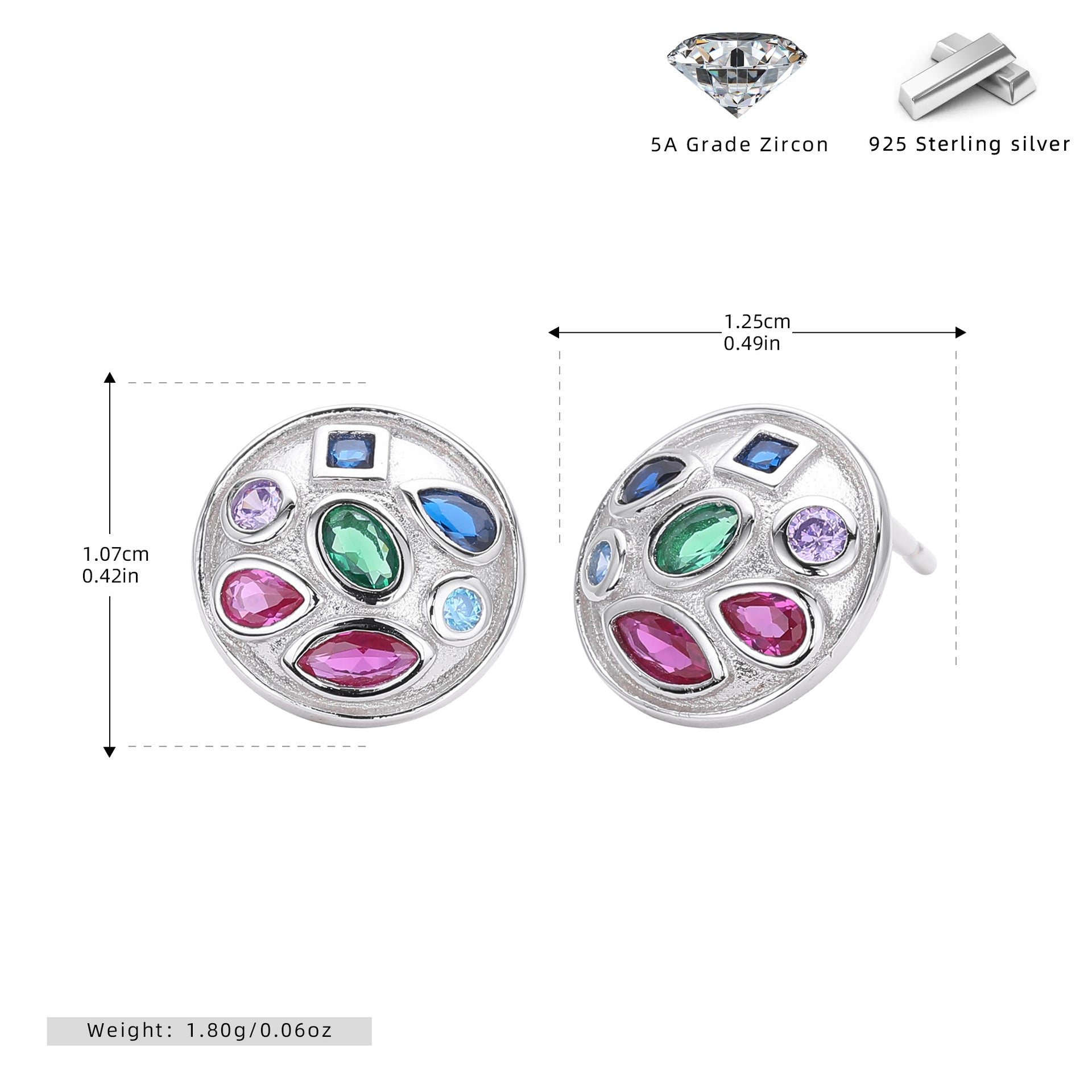 Damen Ohrstecker mit bunten Zirkon-Akzenten und hochwertiger 925er Sterlingsilberfassung Shop Nory