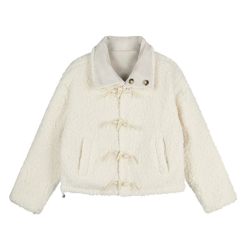 Damen Kurzgeschnittene Lammfell‑Optik Fliegerjacke mit Teddyfutter und Reverskragen Shop Nory