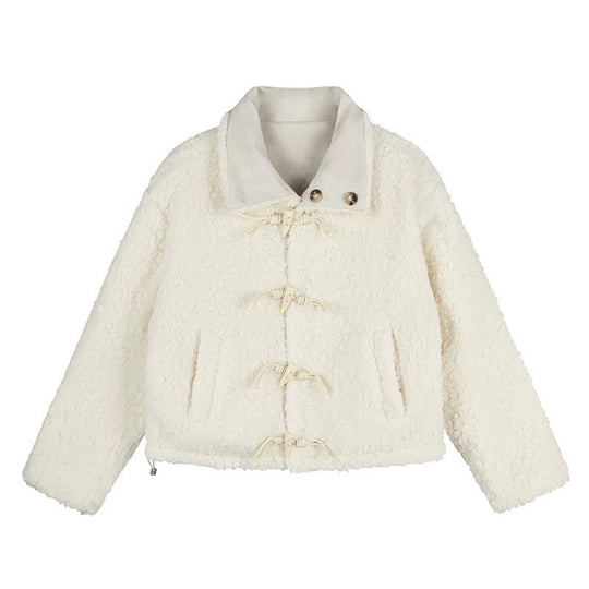Damen Kurzgeschnittene Lammfell‑Optik Fliegerjacke mit Teddyfutter und Reverskragen Shop Nory