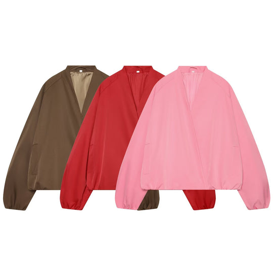 Damen Leichte Cropped Bomberjacke im Oversize‑Look mit offenem Schalkragen Shop Nory