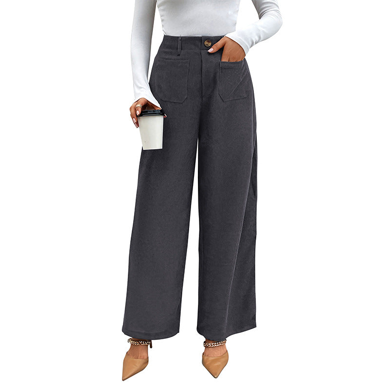 Damen Weite Cordhose mit hoher Taille, aufgesetzten Taschen und weitem Bein Shop Nory