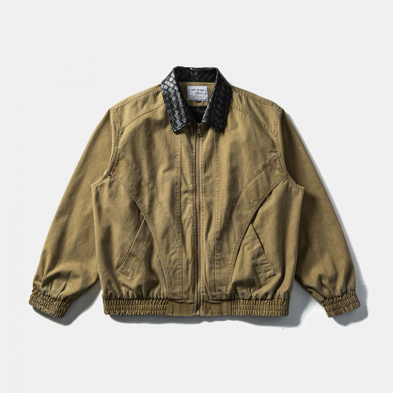 Herren Kastige Denim-Blousonjacke mit gesteppter Lederkragen und Elastikbund Shop Nory