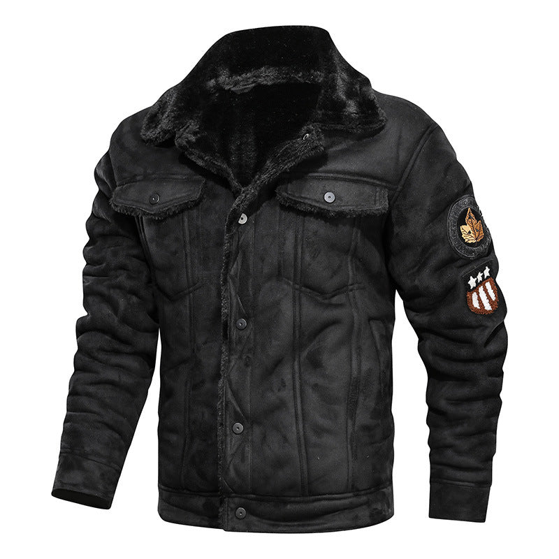 Herren Wildlederjacke mit Teddyfutter und Military-Patches Shop Nory