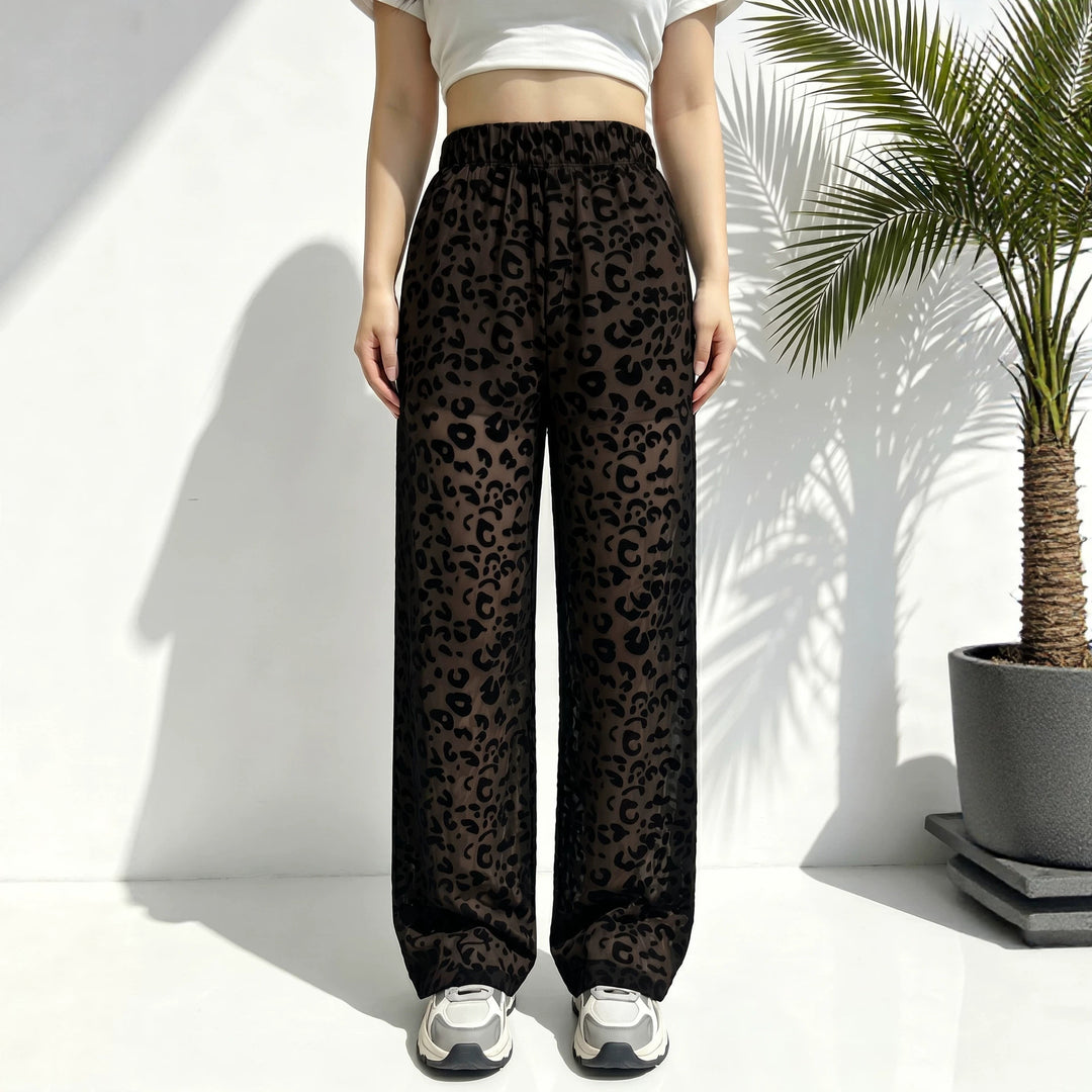 Damen weite Leoprint Strand- und Freizeit-Hose mit elastischem Bund Shopy Nory