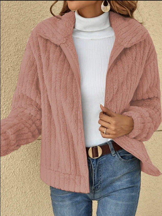Damen nan kuschelige Teddyjacke mit durchgehendem Reißverschluss, Stehkragen und Eingrifftaschen Shop Nory