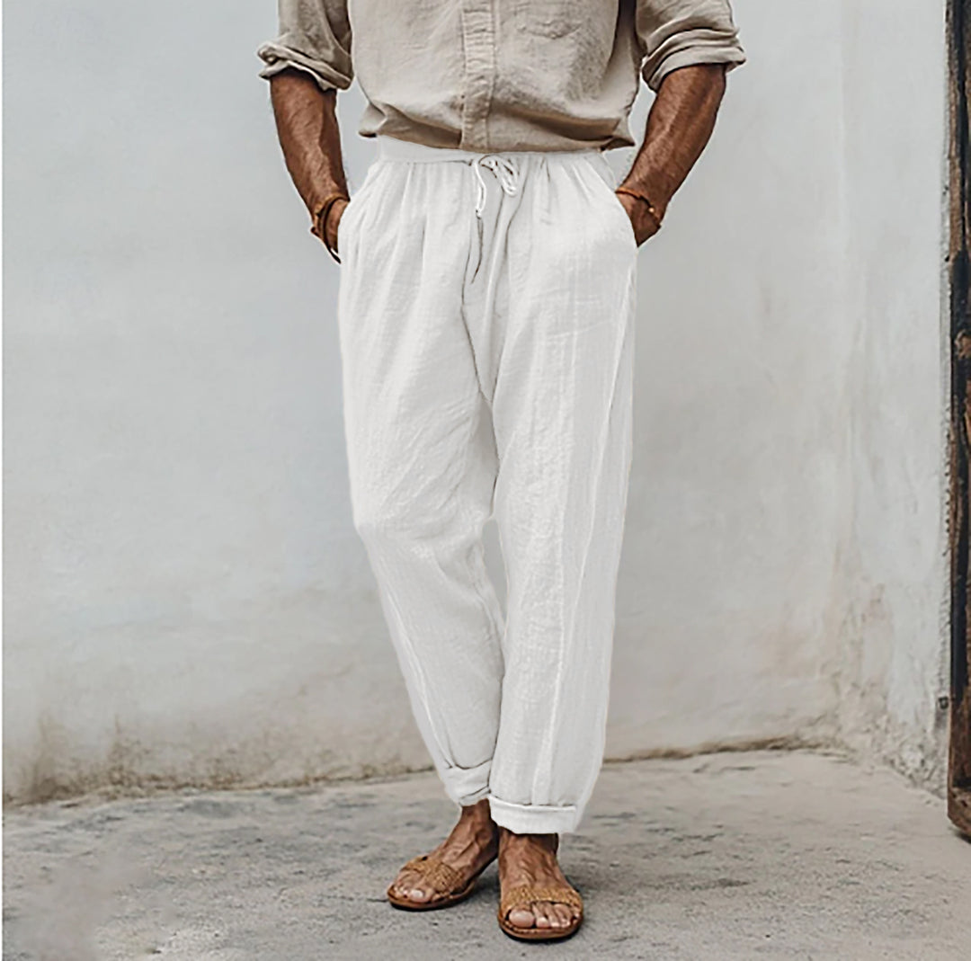 Herren lässige Leinenmisch-Joggerhose mit Kordelzug, angeschrägten Eingrifftaschen und schmalem Knöchelabschluss Shop Nory