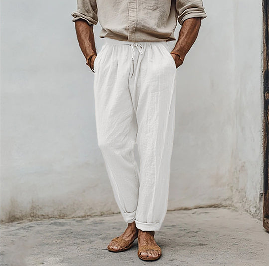 Herren lässige Leinenmisch-Joggerhose mit Kordelzug, angeschrägten Eingrifftaschen und schmalem Knöchelabschluss Shop Nory