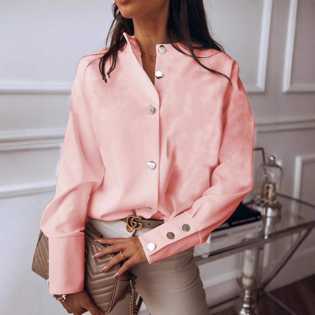 Damen elegante Bluse mit innovativem Knopfdesign und modernen Akzenten