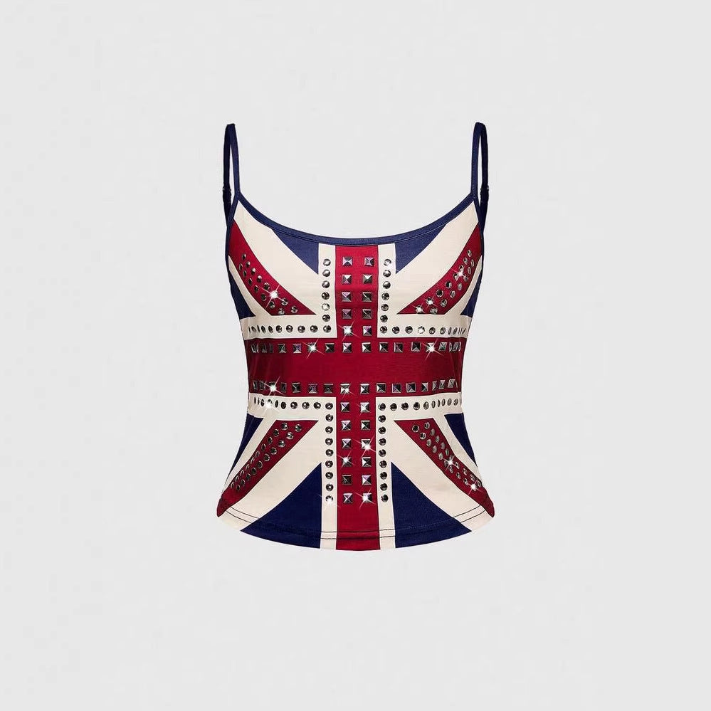 Damen Tanktop mit stilvollem Union Jack Design und Nieten Shopnory
