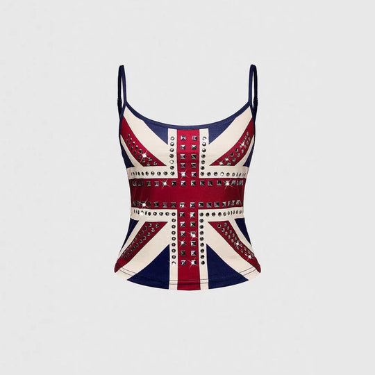 Damen Tanktop mit stilvollem Union Jack Design und Nieten Shopnory
