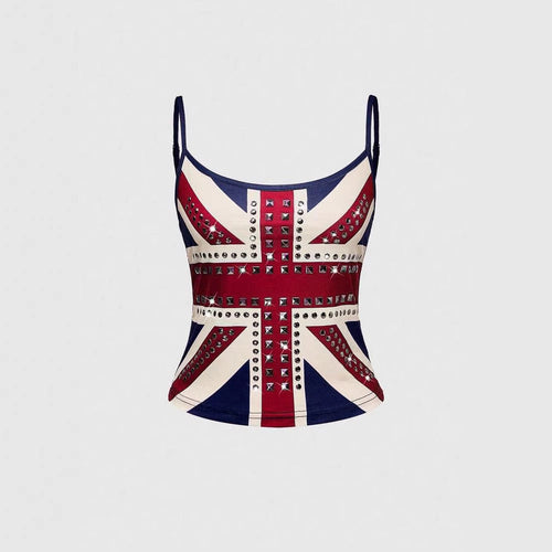 Damen Tanktop mit stilvollem Union Jack Design und Nieten Shopnory