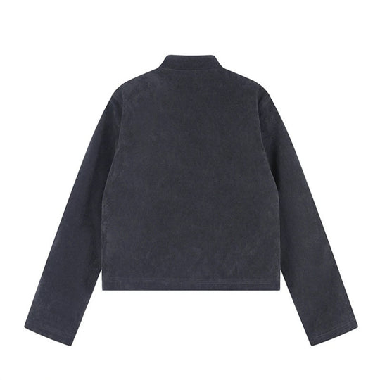 Damen Kurzjacke aus Veloursleder im militärischen Stil mit Stehkragen und Zierriegeln Shop Nory