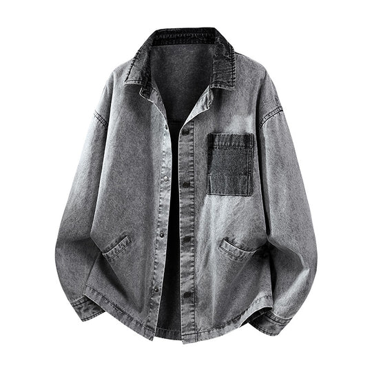 Herren Locker geschnittene Denim-Hemdjacke mit Kastenform und Eingrifftaschen Shop Nory