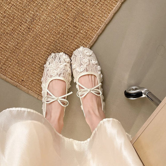 Damen Ballerinas mit floralem Spitzen-Design