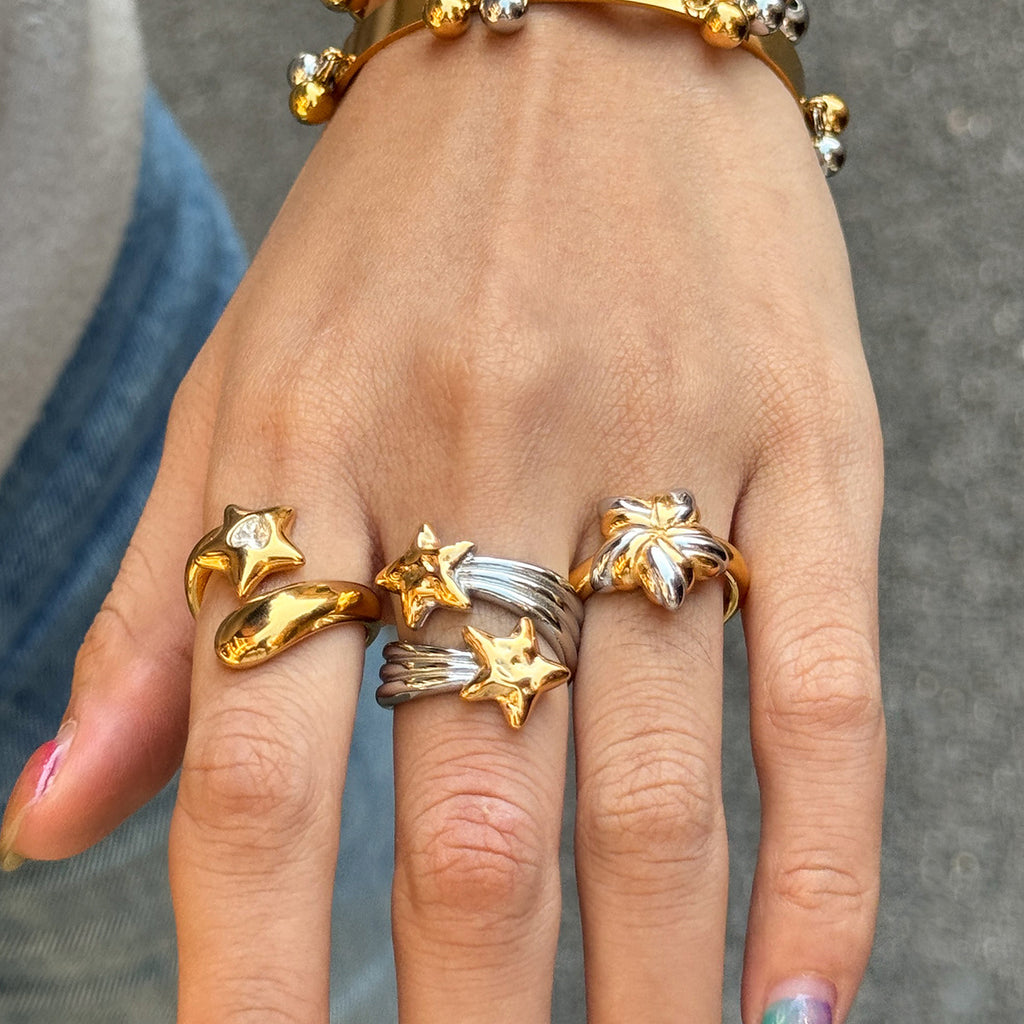 Damen Offener Ring mit floralem Design aus rostfreiem Edelstahl Shop Nory