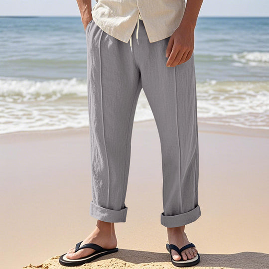 Herren Leichte Bundfalten‑Freizeithose aus Leinenmix mit elastischem Kordelbund und aufgerolltem Saum Shop Nory