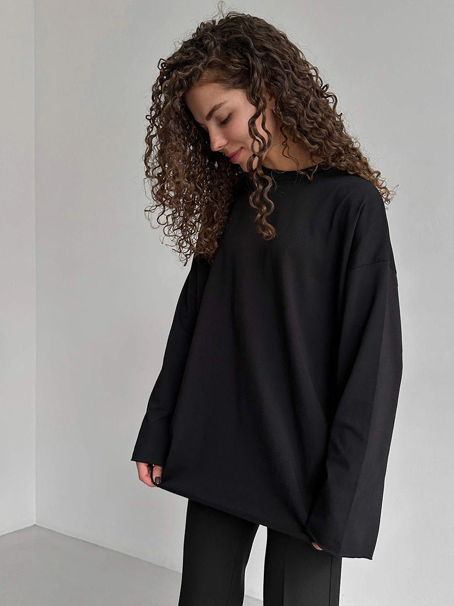 Damen Oversize Langarmshirt mit hohem Kragen