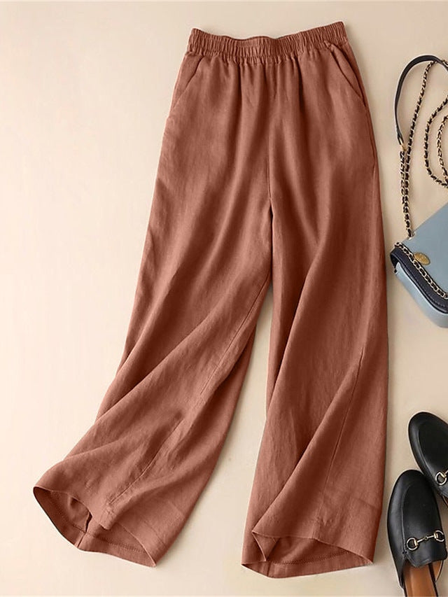 Damen Elegante Freizeithose mit elastischem Bund und seitlichen Taschen Shopnory
