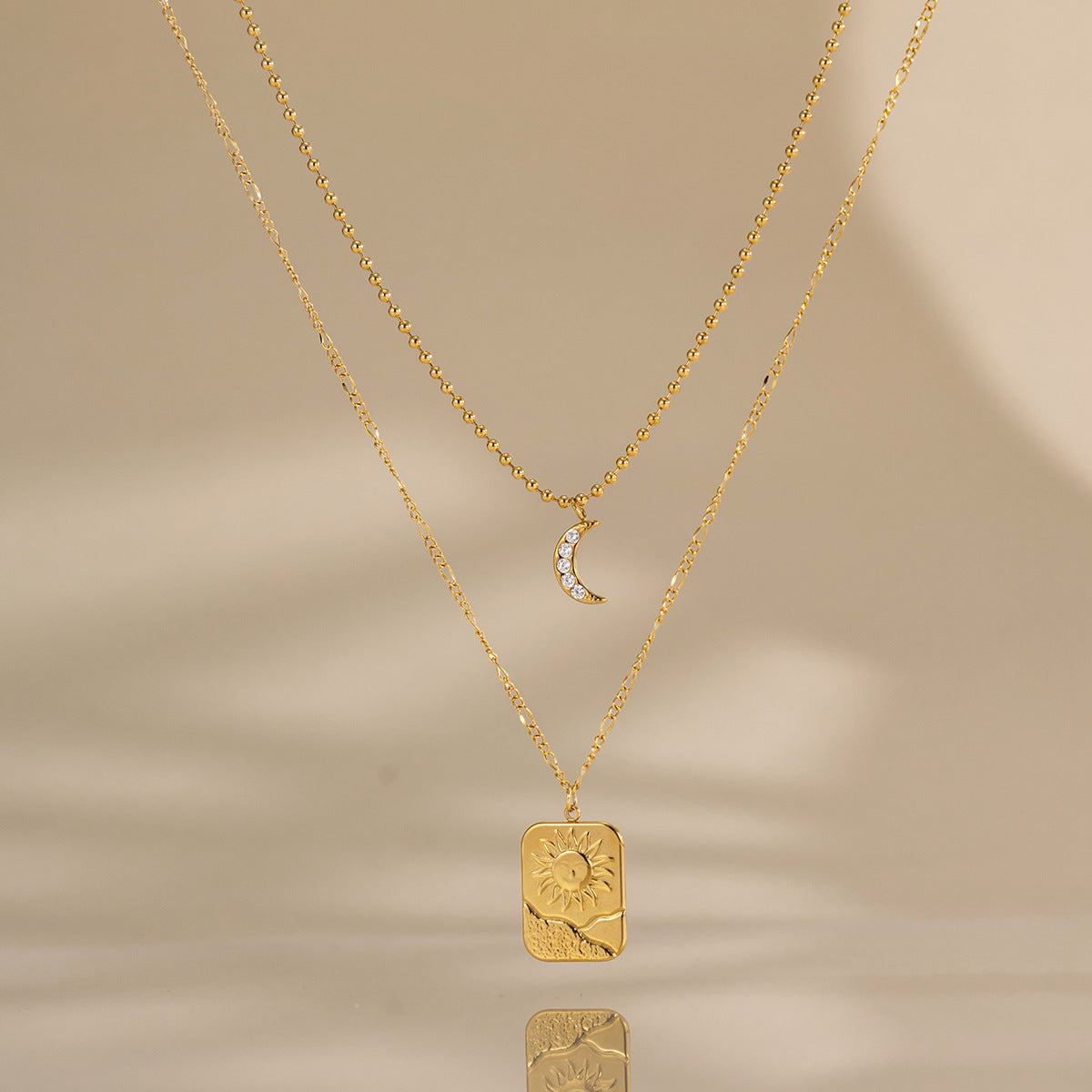 Damen Mehrlagige Halskette mit Sonnen- und Mondanhängern Shop Nory