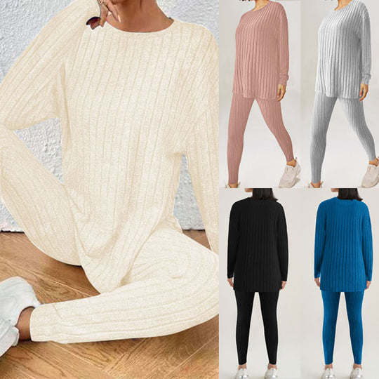 Damen Geripptes Relax‑Zweiteiler aus Feinstrick mit Rundhalsausschnitt und Slim‑Jogger Shop Nory