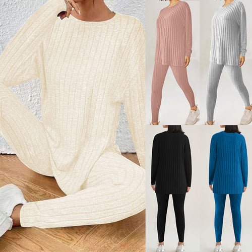 Damen Geripptes Relax‑Zweiteiler aus Feinstrick mit Rundhalsausschnitt und Slim‑Jogger Shop Nory