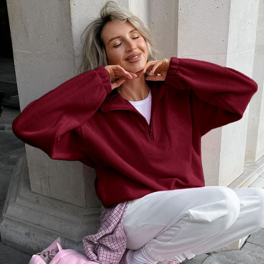 Damen Oversized Fleecepullover mit halbem Reißverschluss und Stehkragen Shop Nory