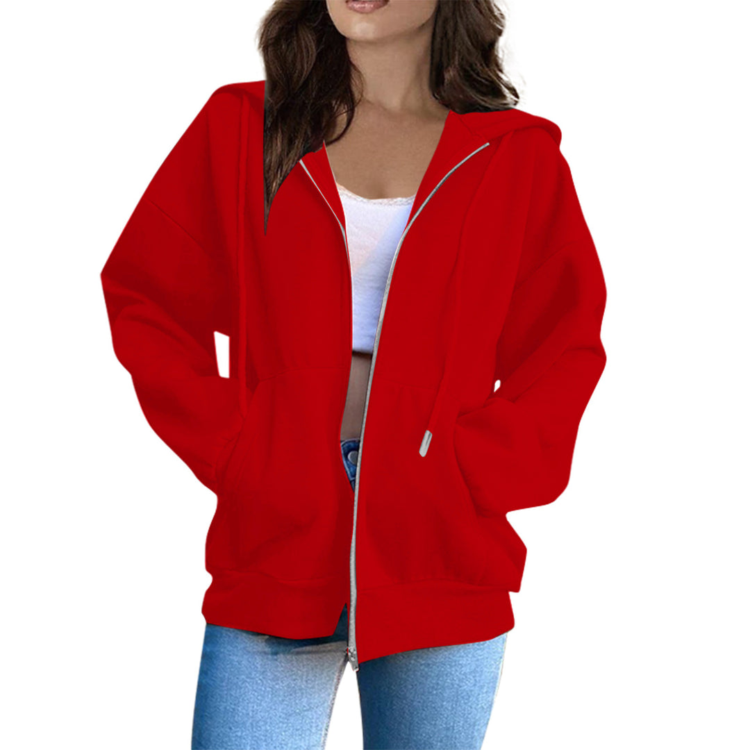 Damen nan lässige Kapuzenjacke mit durchgehendem Reißverschluss, Kängurutaschen und voluminösen Raglanärmeln Shop Nory