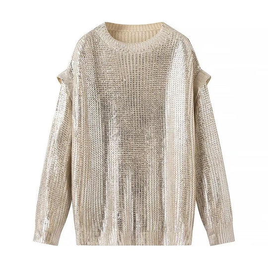 Damen Glänzender Oversize-Strickpullover mit Schulter-Cutouts Shop Nory