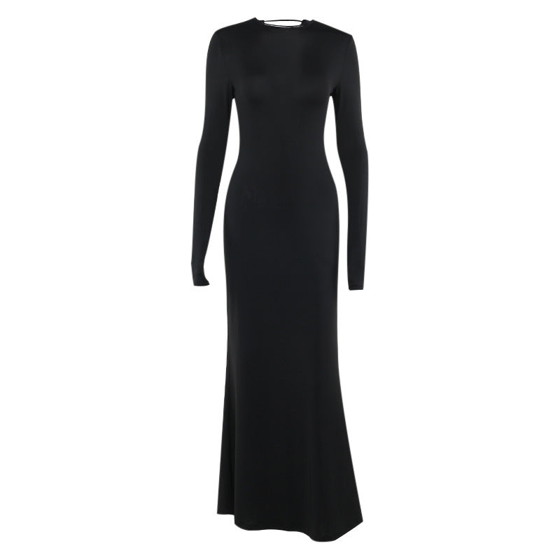 Damen Figurbetontes Maxikleid aus Stretch-Jersey mit langen Ärmeln und rundem Ausschnitt Shop Nory