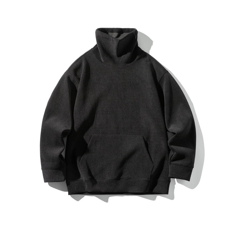 Unisex Oversize Waffelstruktur-Halbrollkragen-Sweatshirt mit Kängurutasche Shop Nory